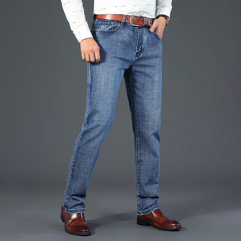 2026 New Style Business Men's Jeans Casual Straight Stretch Fashion Classic Blue Black Work Pant Denim Trousers Male Clothing - Matrix Studios
