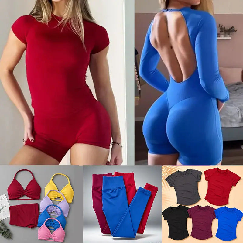 3 Pieces Gym Set Woman Seamless Short Sleeve Top Scrunch Gym Shorts Sport Strappy Bra Bodysuit Workout Suits Gym Clothes - Matrix-studios.com