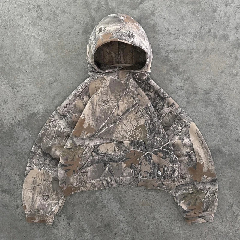 Y2K Retro Hoodie Men Printed Camouflage Pattern Pullover Sweatshirts High Street Hip Hop Streetwear Oversized Unisex Camo Hoodie - Matrix Studios