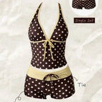 Women Beach Style Bikini Swimwears 2-Piece Tankini Suits Halter V-Neck Tie Cami Top Bodycon Contrast Waistband Swim Beachwear - Matrix-studios.com