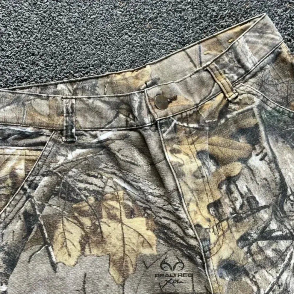Men's Branch Camouflage Jeans American Style Old Washed Wide Leg Retro Loose Fashion Trend Street Straight Jeans Camo Pants Y2K - Matrix Studios