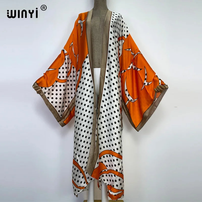 WINYI 2022 Boho Printed Long Kimono Dress Bikini Wrap Cover-ups Women Summer Clothes Beach Wear Swim Suit Cover Up Kaftan Kimono - Matrix Studios