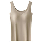 M-2XL Ice Silk Seamless One-piece Bottoming Tank Tops with Chest Pads Women Inner Outerwear Wide Shoulder Sleeveless Tops - Matrix-studios.com