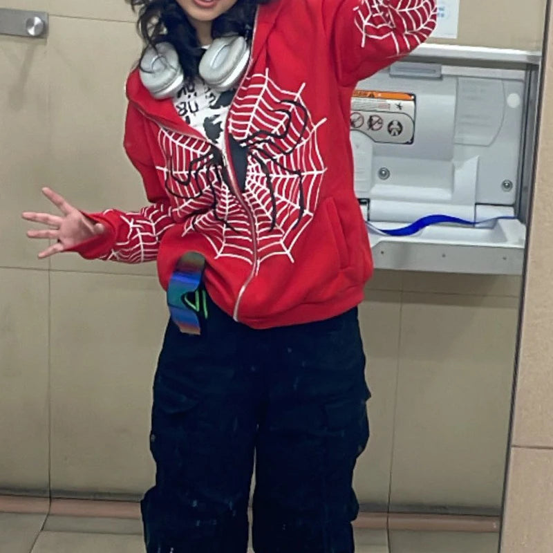 Y2k Rhinestone Skeleton Hoodies Women Gothic Black Zip Up Oversized Sweatshirts Female Retro Harajuku Hooded Jackets Streetwear - Matrix Studios