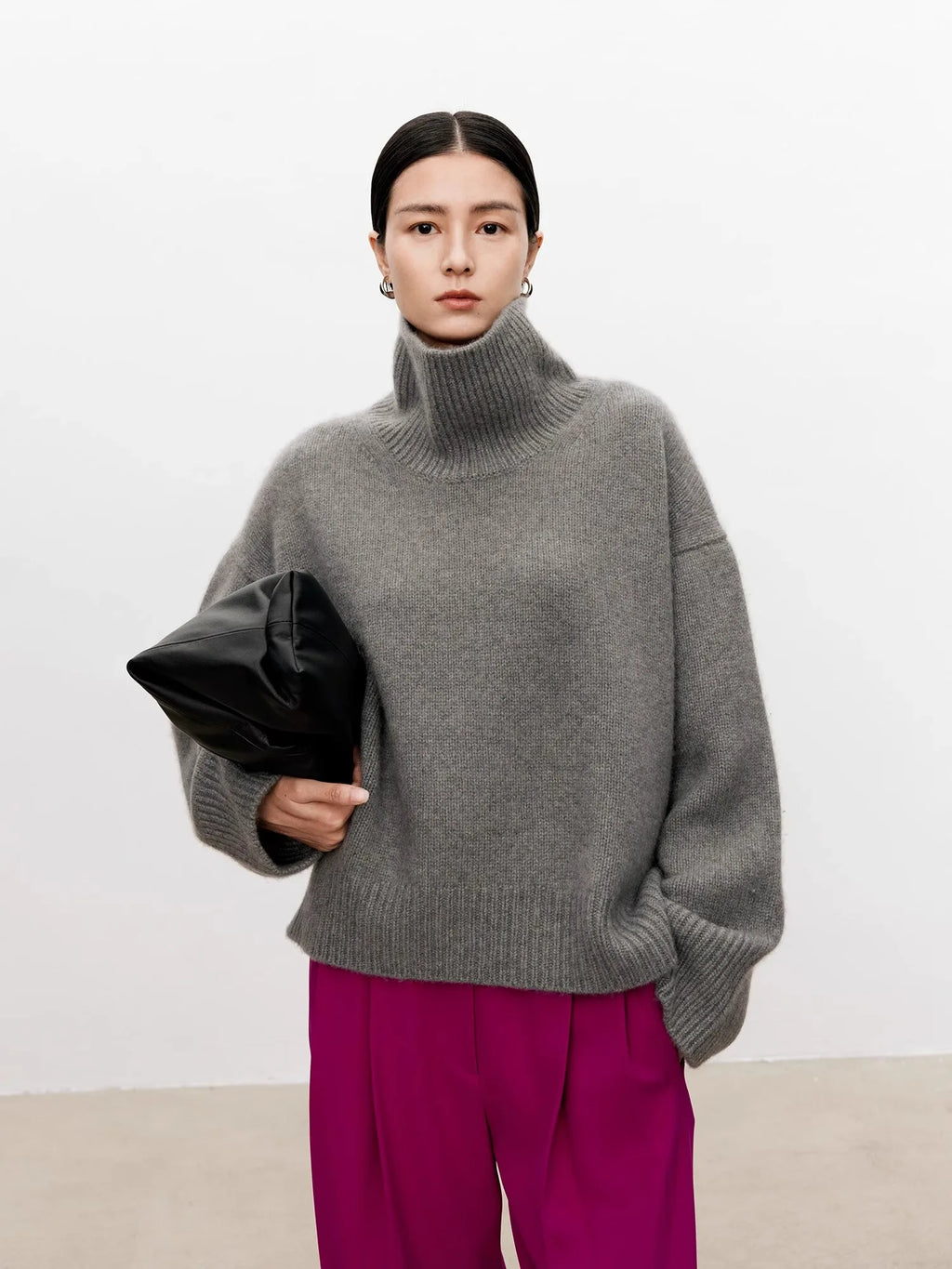 Thickened turtleneck 100% pure cashmere sweater women's loose lazy knit silhouette sweater European products - Matrix Studios