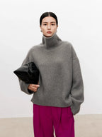 Thickened turtleneck 100% pure cashmere sweater women's loose lazy knit silhouette sweater European products - Matrix Studios