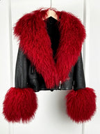 Janveny Luxury Natural Mongolian Sheep Fur Coat Women Winter Short Faux Leather Jacket Female Moto Biker Thick Outwear - Matrix Studios