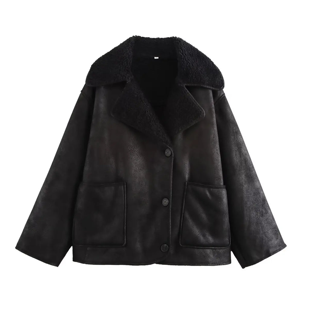 Winter Women's Black Faux Leather Jacket Warm Streetwear Outwear Solid Elegant Warmth 2026 PU Coat for Ladies Jackets Coat Tops - Matrix Studios