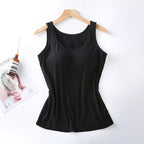2026 Women's Vest Tops With Built In Bra Neck Vest Padded Slim Fit Tank Tops Sexy Shirts Feminino Casual Underlay shirt slimming - Matrix-studios.com