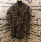 Harppihop womens natural real rabbit fur vest with raccoon fur collar waistcoat/jackets rex rabbit knitted winte - Matrix Studios