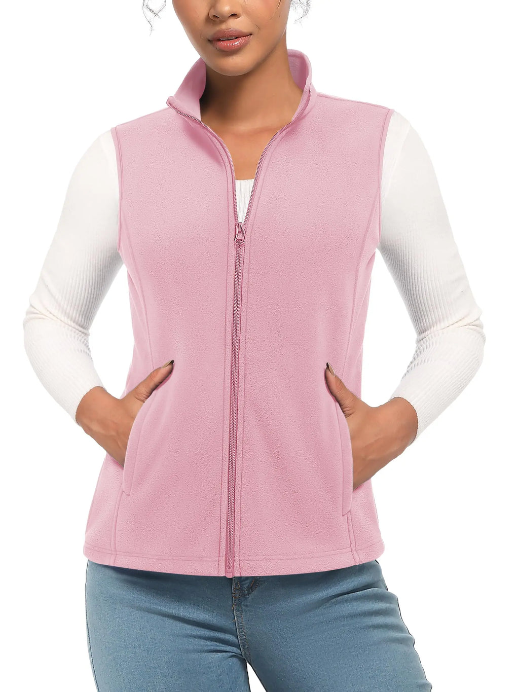 TACVASEN Fleese Sleeveless Vests Womens Fall Winter Thermal Hiking Golf Waistcoats Soft Casual Outerwear Zip Jackets 4 Pockets - Matrix Studios