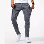 Men Casual Pencil Jeans Male Elastic Multi Pocket Small Slim High Street Denim Pants Wash Solid Color Mid Waist Cargo Jeans - Matrix Studios
