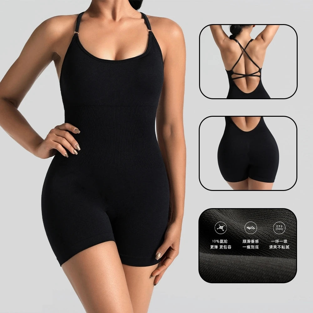 Yoga Sets Gym Jumpsuits Women Sports Overalls Active Wear Fitness Clothing Workout Clothes for Women Short Outfits - Matrix-studios.com