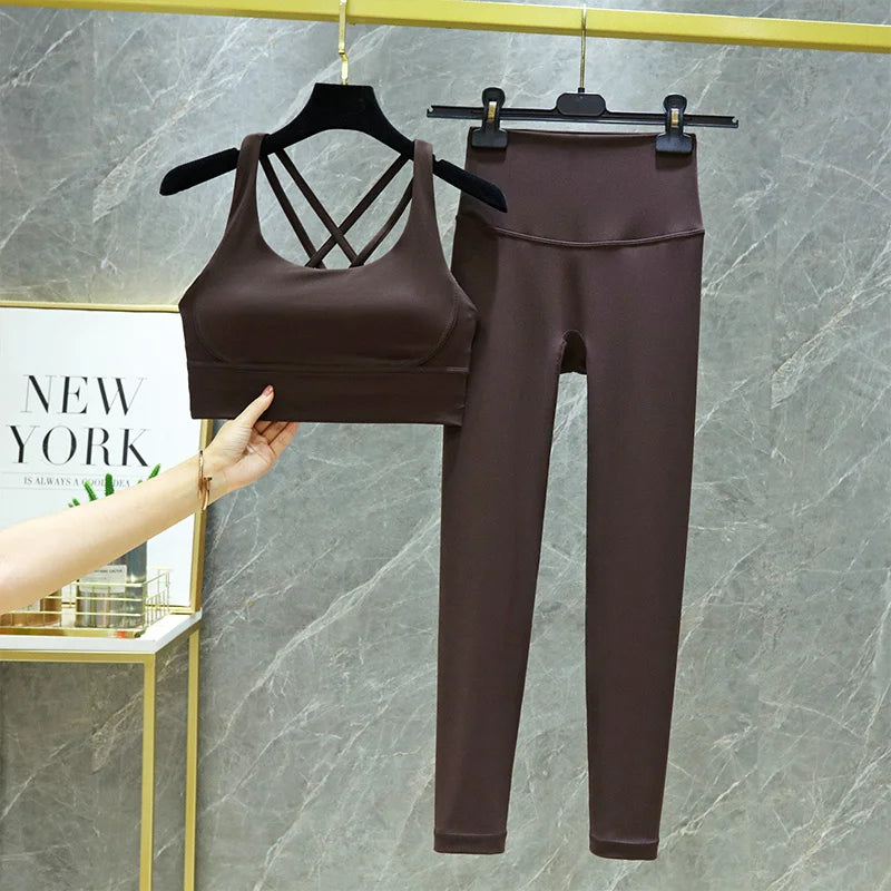 TRY TO BN Yoga Set 2 Piece Sport Bra High Waist Leggings Women's Tracksuit Fitness Tummy Control Squat Proof Workout Gym Clothes - Matrix-studios.com