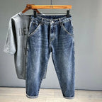 Korean Vintage Loose Tapered Men's Jeans Fashion High Street Drape Harem Pants Youth Hip Hop Streetwear Male Blue Denim Trousers - Matrix Studios