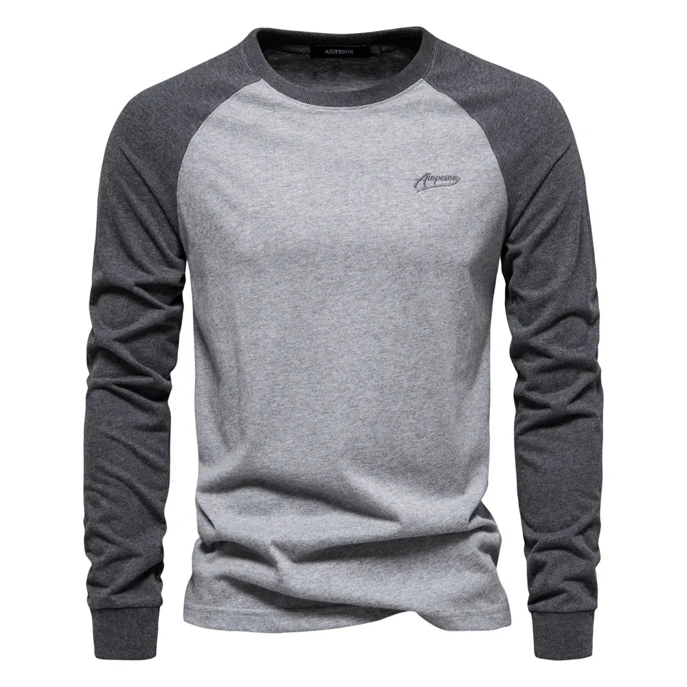 AIOPESON Men's T-shirts 100% Cotton Long Sleeve O-neck Pactwork Casual T Shirts for Men New Spring Designer Tees Men Clothing - Matrix Studios