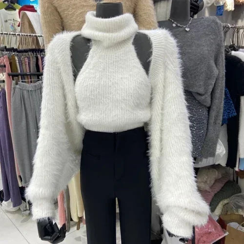 Mink Cashmere Tanks Tops Y2k Cardigan Feminino Vest Camis High Neck Knit V  Mohair White  Coat Sueter Sweater Mujer - Matrix Studios