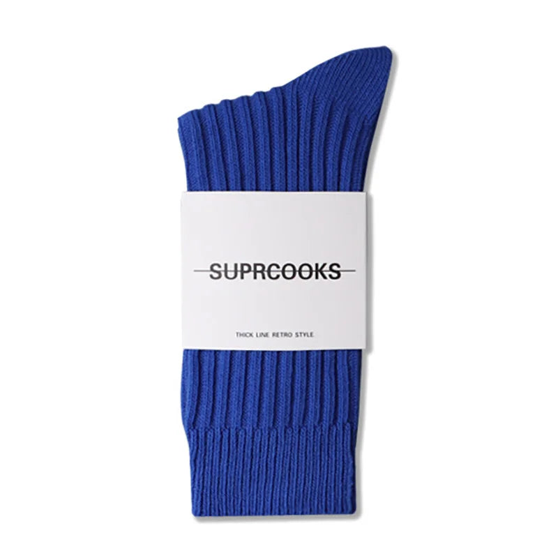 Solid Color Women Middle Tube Socks Candy Color Trend Men Socks Pure Cotton Comfort Retro Thick Lines Winter Socks - Matrix Studios
