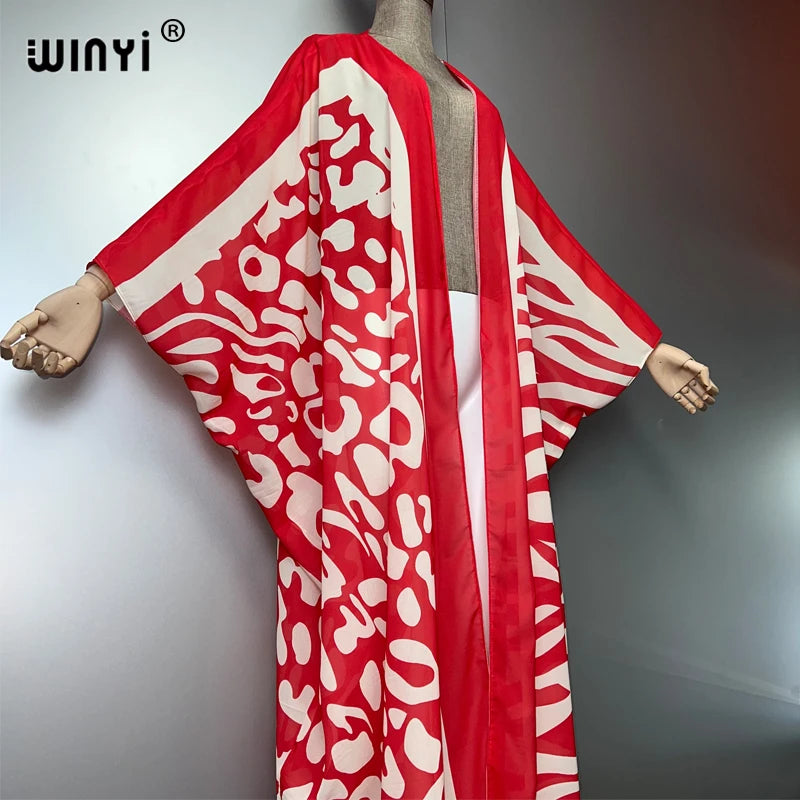 WINYI Africa Bohemia Print Kimonos Loose Dresses for Woman Cardigans Beach Outfits Kaftan Beach Cover Up Evening Dress Maxi Coat - Matrix Studios