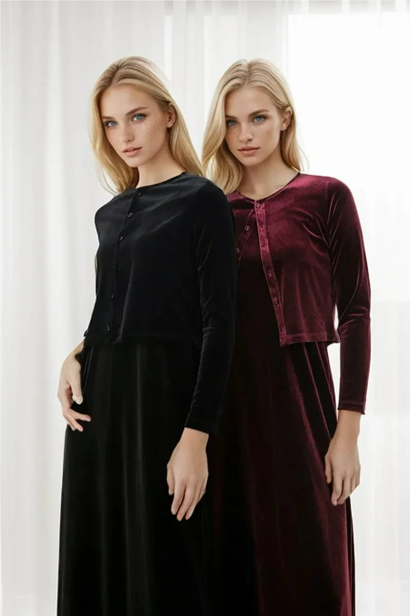 2024 Autumn Women Solid Color New Sleeveless Dress Single-breasted Long-sleeved Cardigan And Long Robes Female Casual Clothes - Matrix-studios.com
