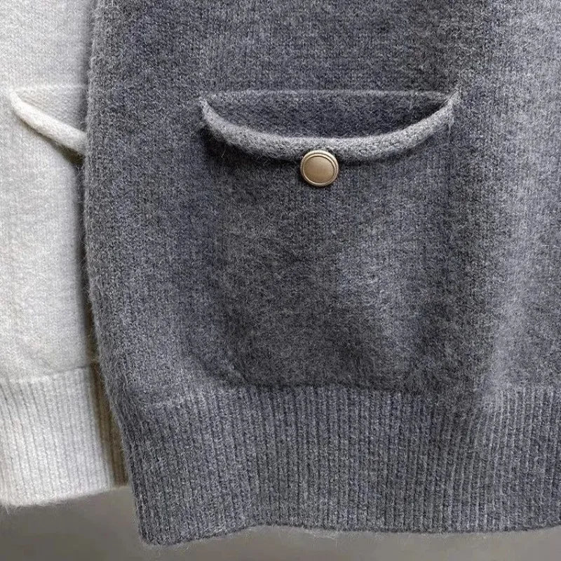 Knitted Sweater Vest Women Gold Buckle O-Neck Sleeveless Chic Red Knit Pullovers Soft Elegant Sweater Fall Winter Vests Clothing - Matrix Studios