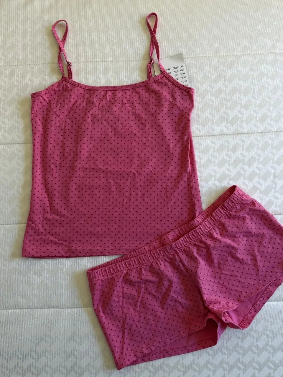 Strawberry Vest Shorts 2 Pieces Set Woman Eyelet Bow Slim Tank Top with Elastic Waist Patchwork Straight Short Pant Sweet Sets - Matrix-studios.com