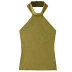 HXAO Halter Top Women Summer 2025 Tanks & Camis Green Blue Tight Tops Sexy Off Shoulder Sleeveless Backless Tops Elegant Vests - Matrix-studios.com
