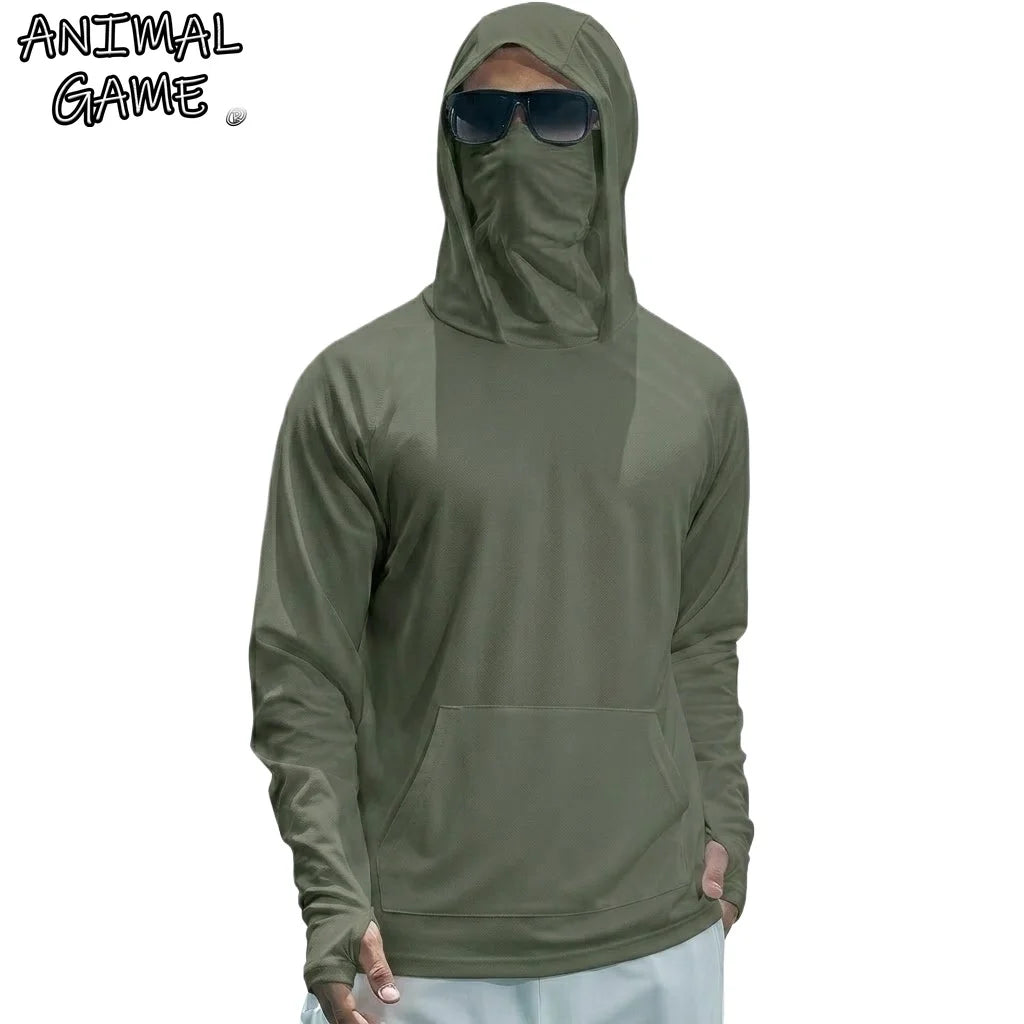 Mens UPF50+ Performance T-Shirt Long Sleeve Summer Hoodie Casual Sun Running Quick Dry Shirts Sunscreen Fishing Ice Silk Tops - Matrix Studios
