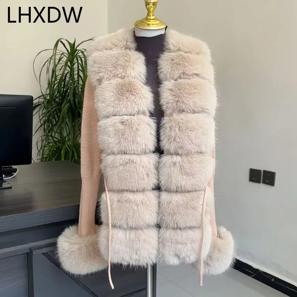 Women Knit Faux Fur Cardigan Spring Autumn Elegant Ladies Fashion Faux Fur Coat Knitted Sweater with Fake Fox Fur Collar - Matrix Studios