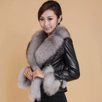 Leather Jacket Women Coat Faux Fox Fur Collar Short Coat PU Leather New Winter Female Jacket Elegant Motorcycle Zipper Outerwear - Matrix Studios
