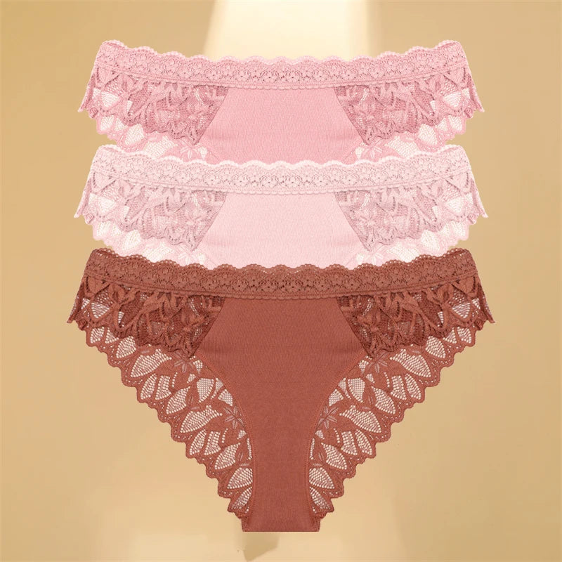 FINETOO 3Pcs Lace Hollow Out Underwear for Women Sexy Low-Waist Floral Briefs Female Invisible Breathable Lingerie Soft Intimate - Matrix Studios