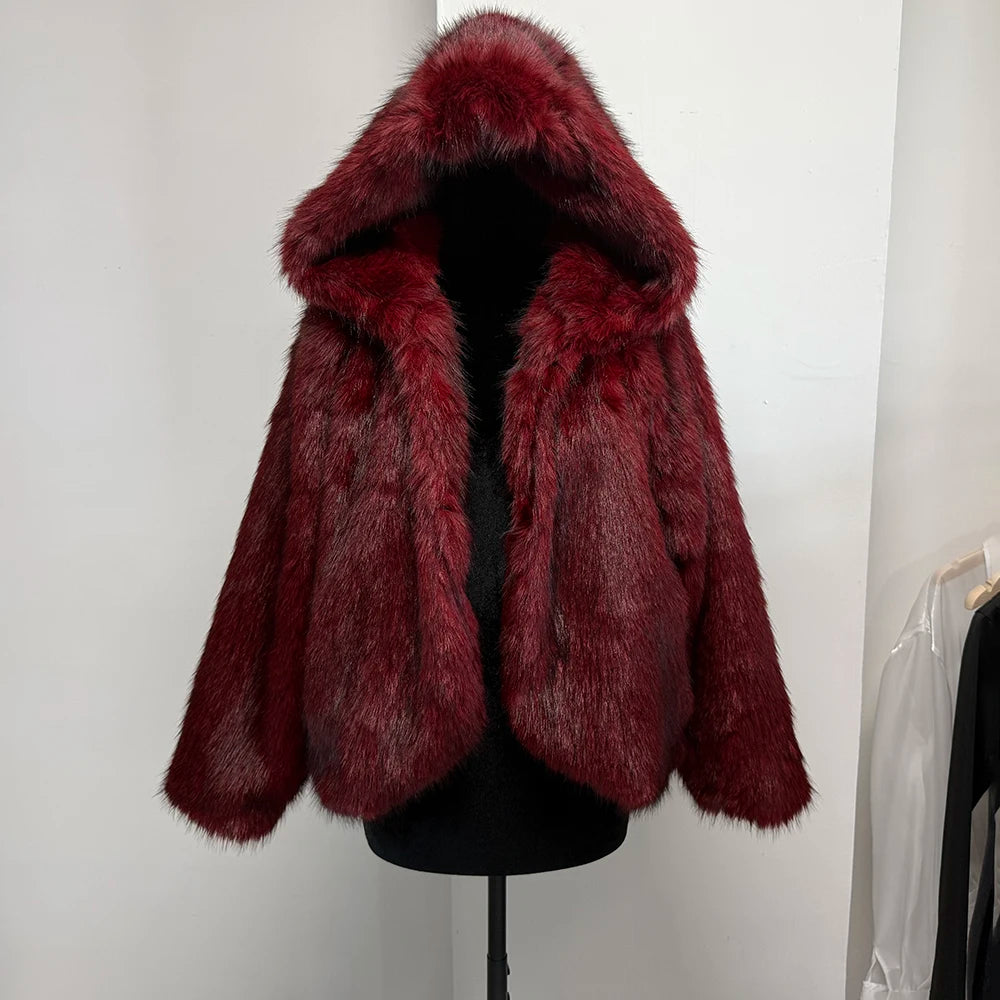 Tuularose Women Fur Coat Women 2025 Plush Red Bomber Jacket Solid Crop Long Sleeve Jacket Warm Winter Coats Female Casual Coats - Matrix Studios