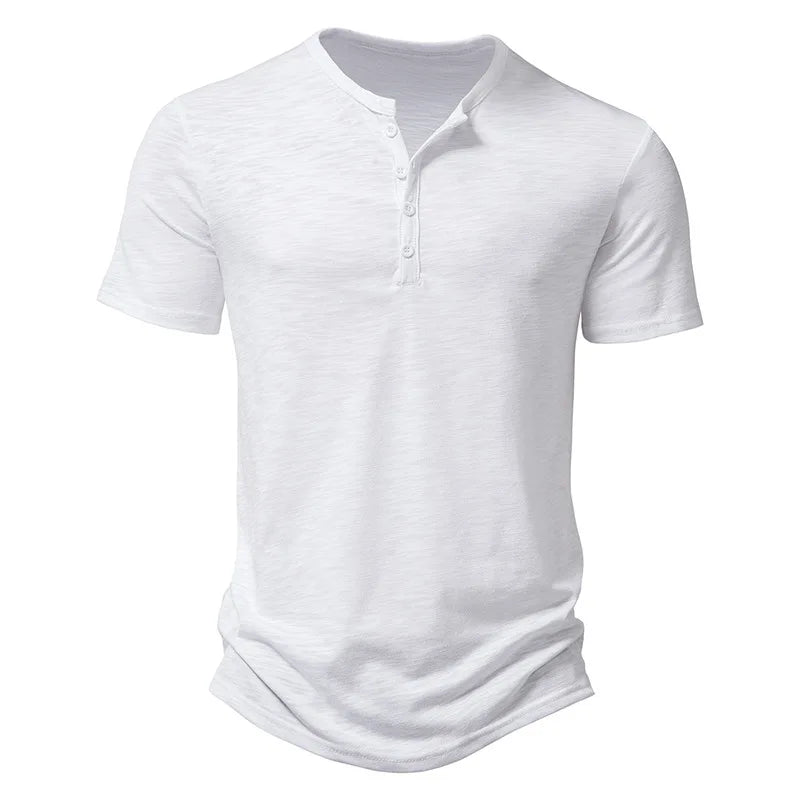 Henley Collar Summer Men Casual Solid Color Short Sleeve T Shirt for Men Polo men High QualityMens T Shirts - Matrix Studios