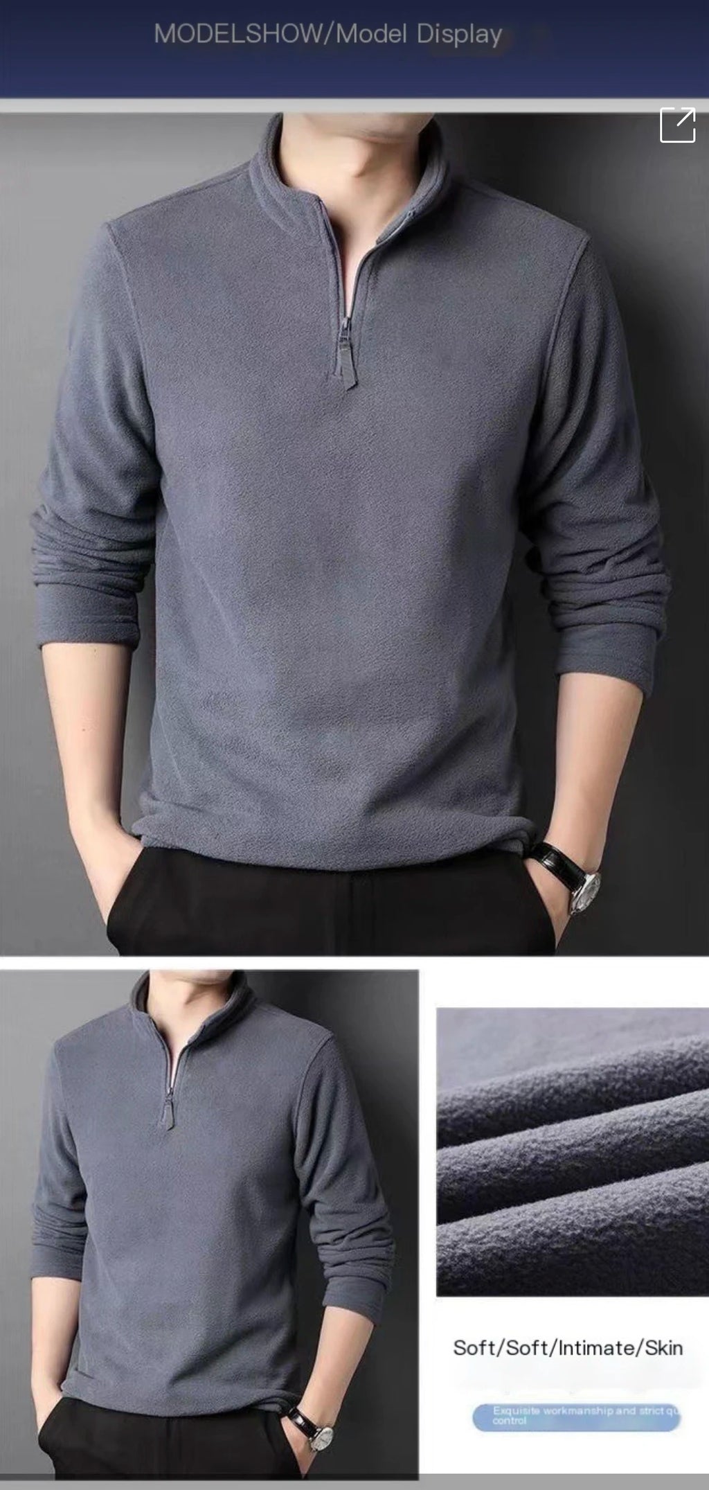 Autumn Winter New Warm Polo Shirts Men's Lamb Wool Sweatshirt Standing Neck Half Zip Long Sleeve Fashion Versatile Men Tees Tops - Matrix Studios