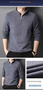 Autumn Winter New Warm Polo Shirts Men's Lamb Wool Sweatshirt Standing Neck Half Zip Long Sleeve Fashion Versatile Men Tees Tops - Matrix Studios