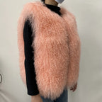 Women's Luxurious Fluffy Warm Mongolian Sheepskin Short Vest Coat Spring Autumn Sexy Wool Outerwear New Collection - Matrix Studios