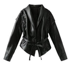 Leather Jackets Women's With Belt Fur Coat Streetwear Fashion Solid Outwear Woman Elegant Jackets Chaqueta De Cuero Para Mujer - Matrix Studios