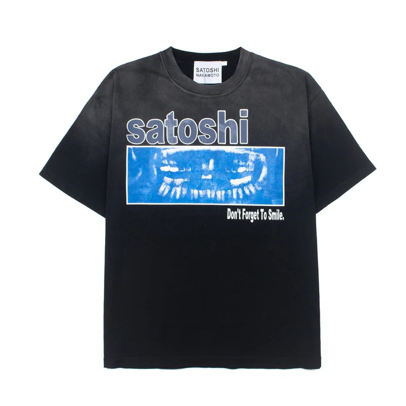 Satoshi Nakamoto T‑shirt Print Men Vintage Washed Oversized Short Sleeve Tee Y2K Street Hip Hop Loose Casual Top - Matrix-studios.com