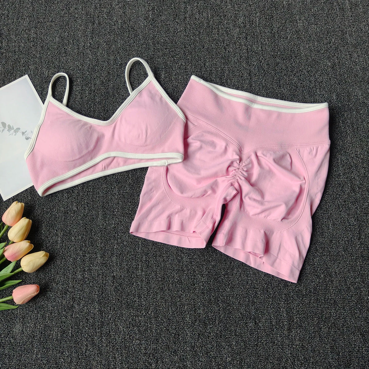 Peach Buttock Yoga Suit Women Gym Seamless Suspender Gathering Bra High Waist Hip Lifting Belly Tightening Shorts Fitness Set - Matrix-studios.com