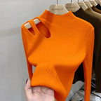 Hollow-out Turtleneck Knitted Women Sweater Ribbed Pullovers Autumn Winter Basic Women Sweaters Fit Soft Warm Tops - Matrix Studios