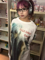 Y2k Aesthetic Gothic Anime Cartoon Print Vintage T-shirt Hiphop Patchwork Streetwear Tops Harajuku Drop Shoulder Casual Tshirts