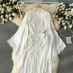 Ultra Long Birde Wedding Robe Dress White Kimono Lady Loose Sleepwear Sexy Big Lace Sleeve Bathrobe Nightwear Rayon Peignoirs - Matrix-studios.com