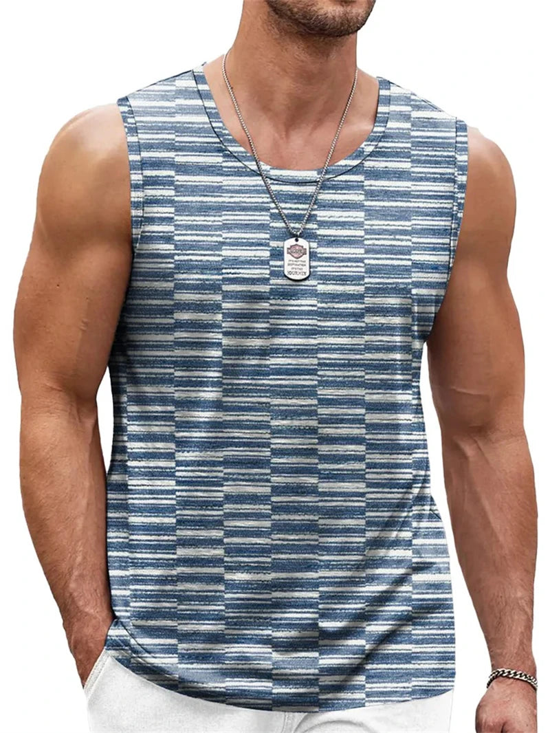 Mens Retro Geometric 3D Printed Tank Top Summer Casual Crew Neck Fashion Trend Sleeveless Vest Loose Breathable Sports Tops - Matrix Studios