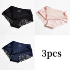 3pcs Lace Women's Panties French Seamless Underwear Female Ice Silk Briefs Solid Color Breathable Underpants Lingerie - Matrix Studios