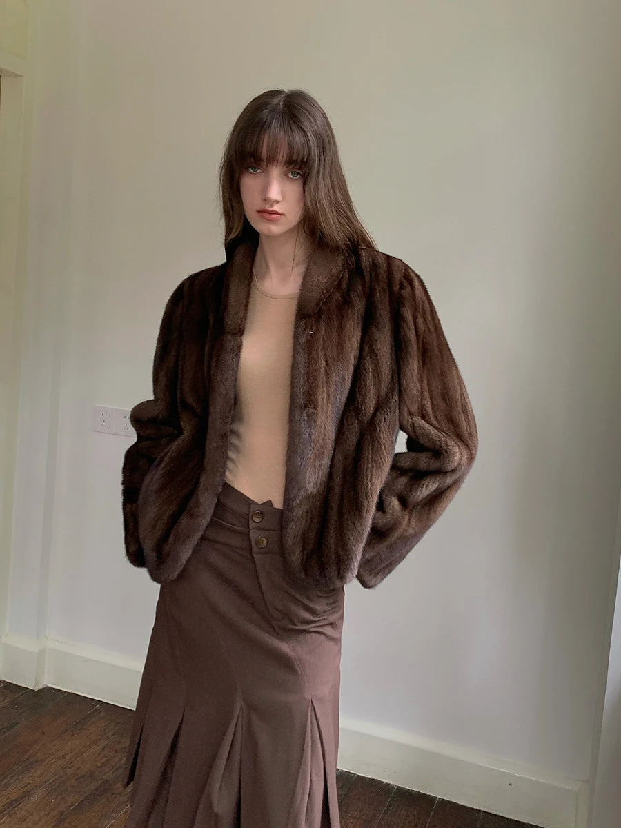 Lautaro Autumn Winter Short Brown Thick Warm Soft Faux Mink Fur Coat Women Stand Collar Elegant Luxury Chic Fluffy Jacket 2025 - Matrix Studios