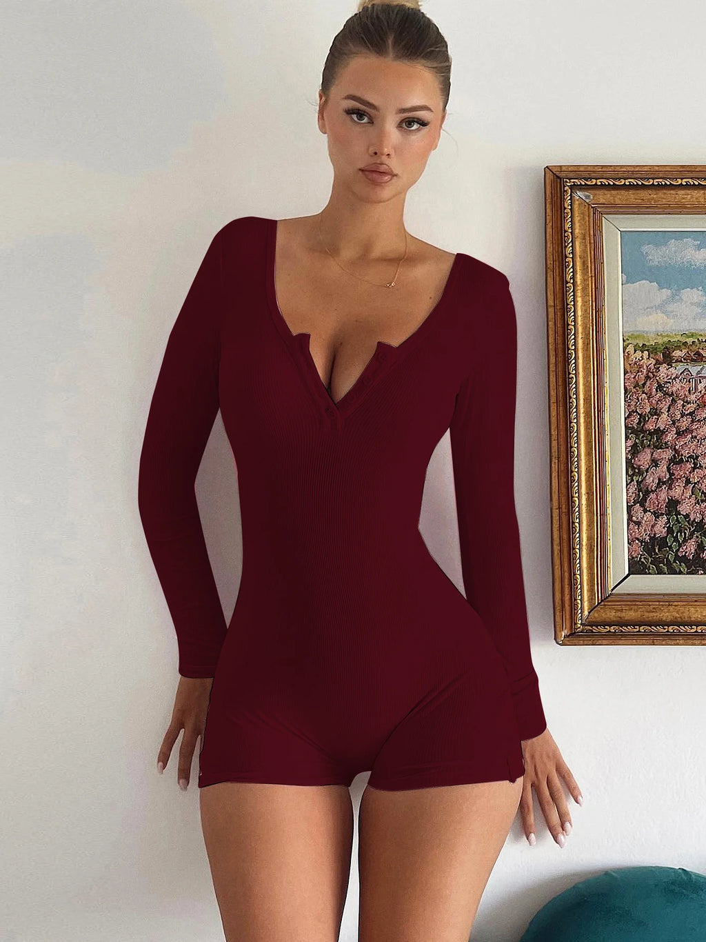 Hugcitar Spring Ribbed Solid Square Collar Long Sleeve Buttons Sexy Bodycon Skinny Playsuit Women Casual Romper Streetwear Sport - Matrix Studios