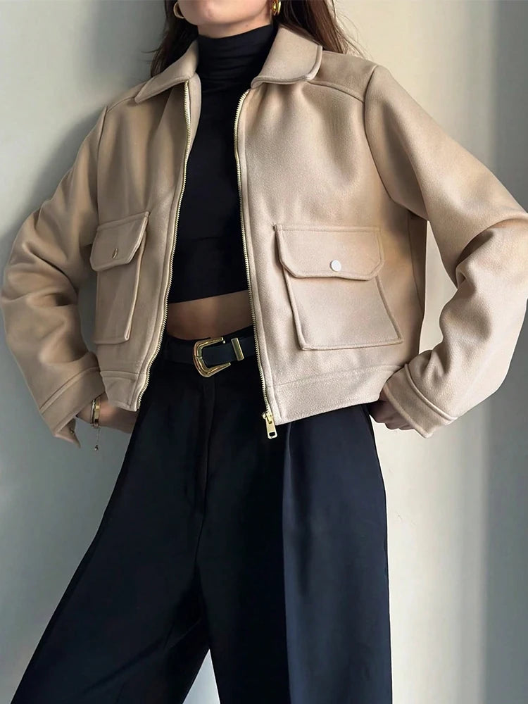 SLTNX Women's Zipper Jacket Coat New Winter Long Sleeve Pocket Outerwear Coat Short Street Elegant Women's Jacket - Matrix-studios.com