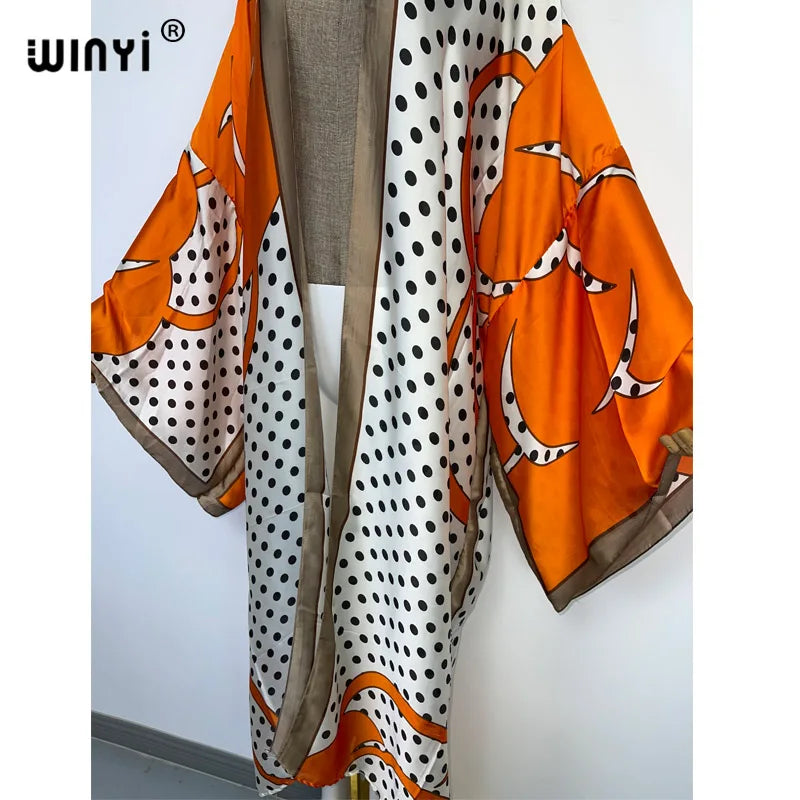 WINYI 2022 Boho Printed Long Kimono Dress Bikini Wrap Cover-ups Women Summer Clothes Beach Wear Swim Suit Cover Up Kaftan Kimono - Matrix Studios