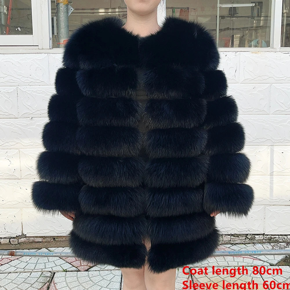 QUEENTINA Fox Fur 80cm Coat Real Winter Women'S New Fashion Furry 2025 Leather And Skin White Natural New In Coats & Jackets - Matrix Studios