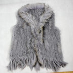 Harppihop womens natural real rabbit fur vest with raccoon fur collar waistcoat/jackets rex rabbit knitted winte - Matrix Studios
